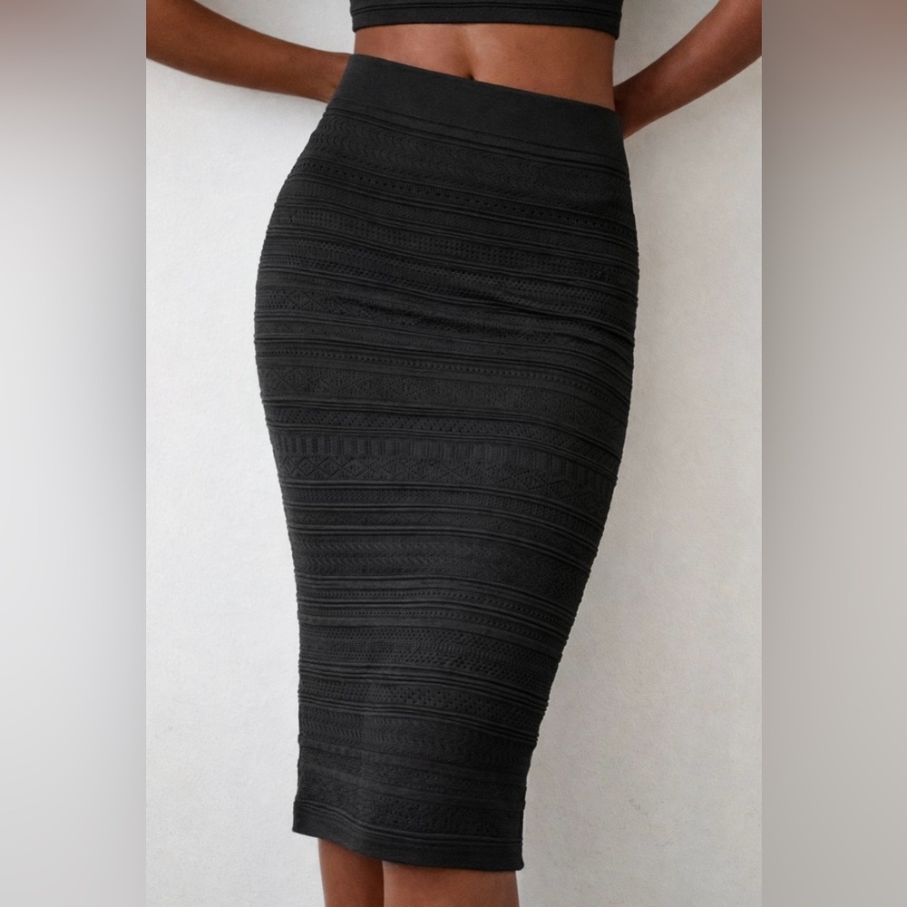 Babaton Knit Tube Bodycon Black Skirt L